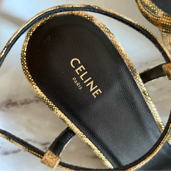 Celine Kitten Heel Leopard Slingback Gold Size 38 - Picture 3 of 11